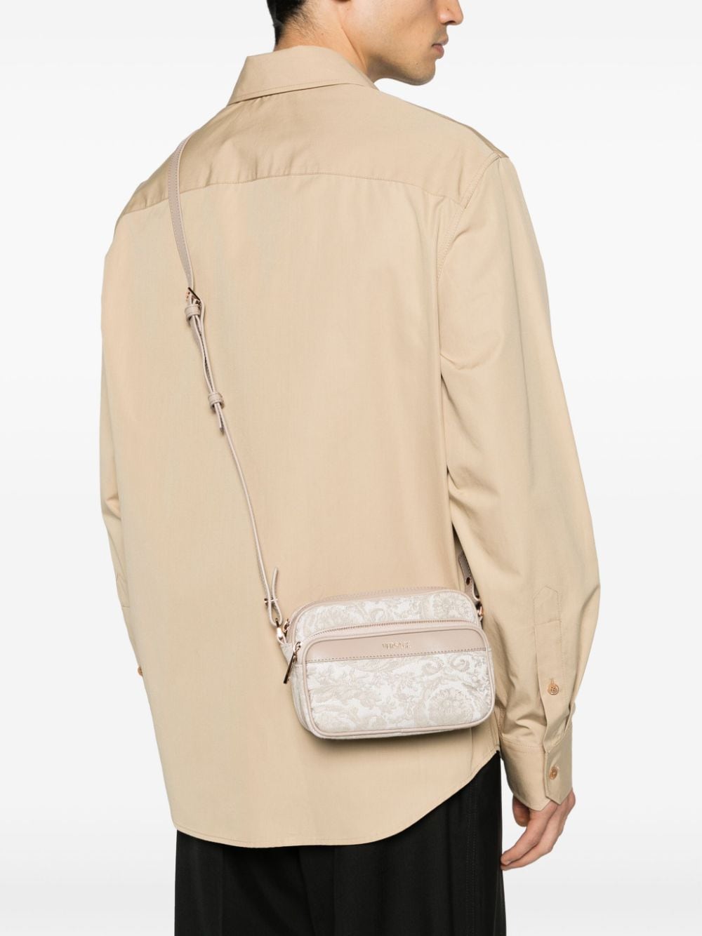 Versace Barocco-jacquard leather messenger bag